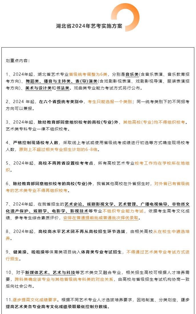 重磅丨湖北省2024年藝考大改革，藝術(shù)類專業(yè)考試招生改革方案及政策解讀發(fā)布